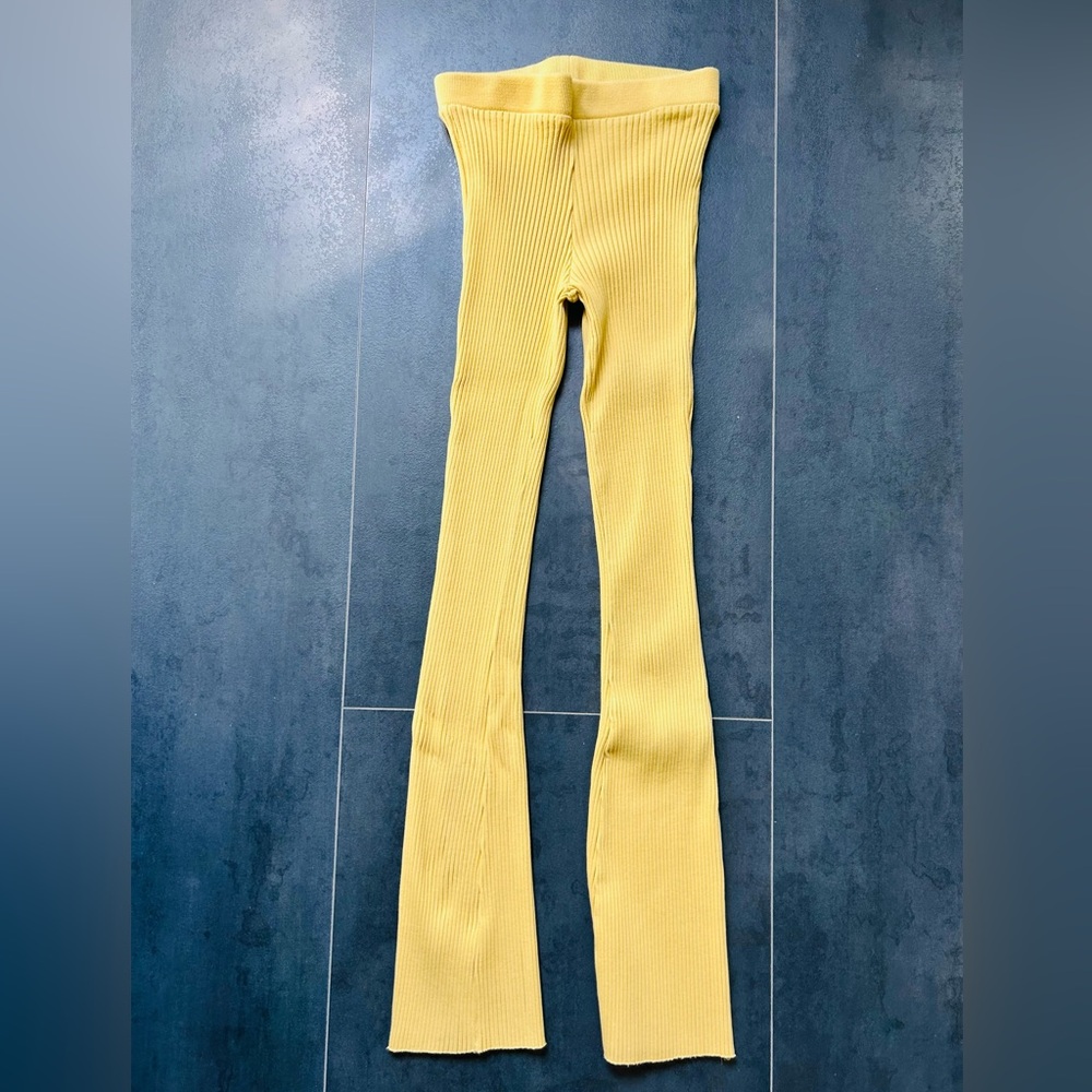 Yellow Ribbed Flare Pants - Picture 2 of 3
